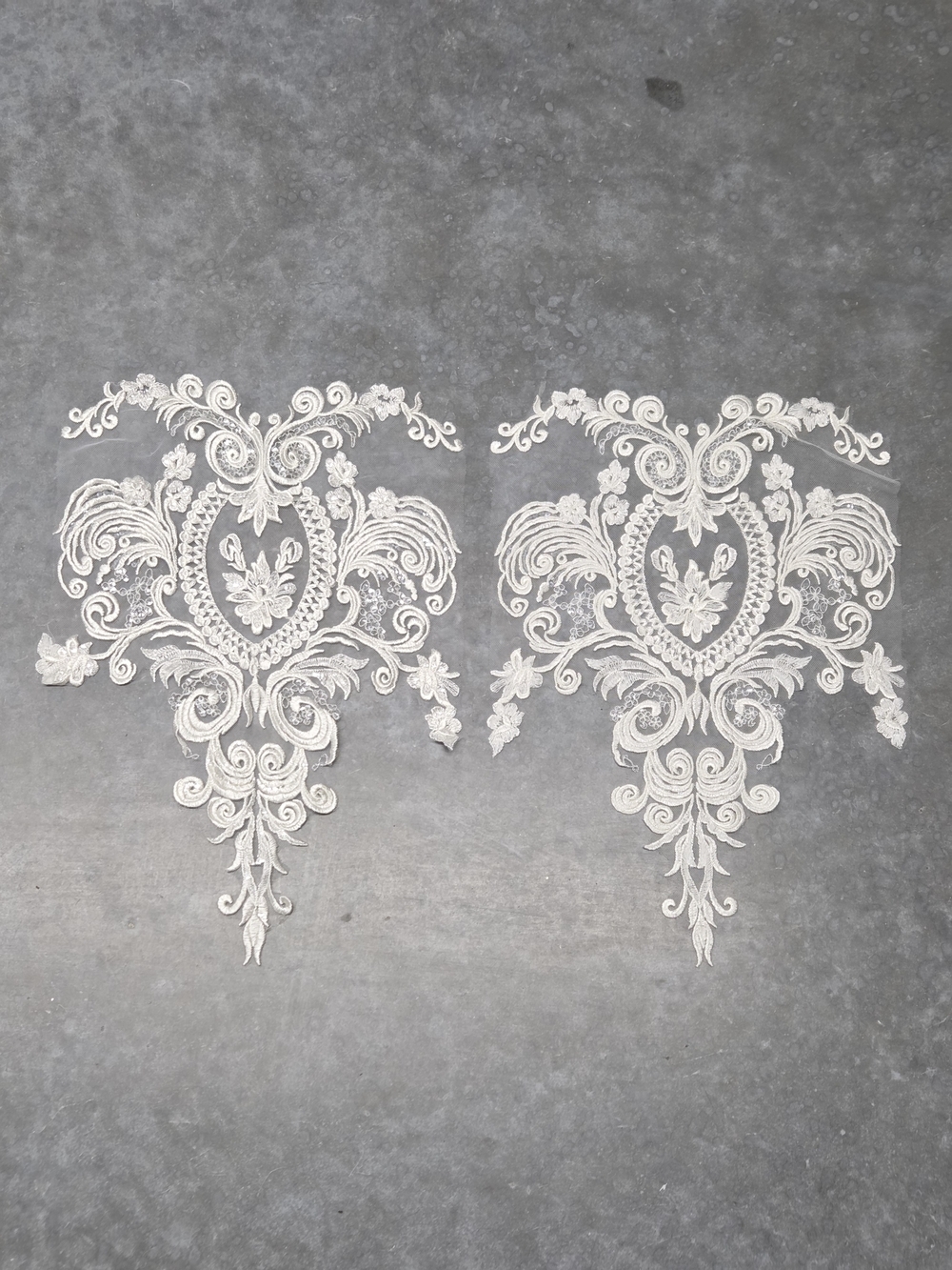 Decorative White Lace Appliqué Pair Cream